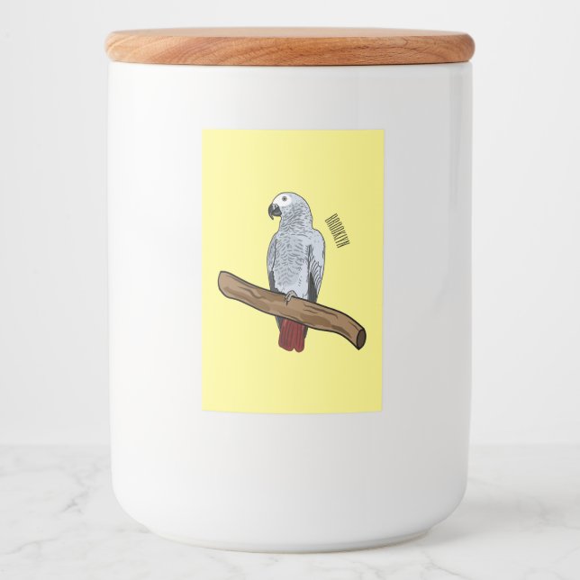 African grey parrot cartoon illustration  food label (Front)