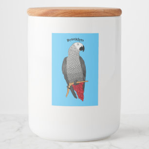 African grey parrot cartoon illustration  food label