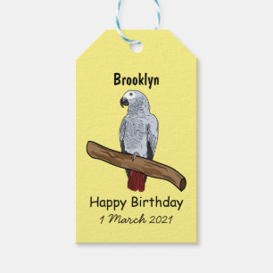 African grey parrot cartoon illustration gift tags