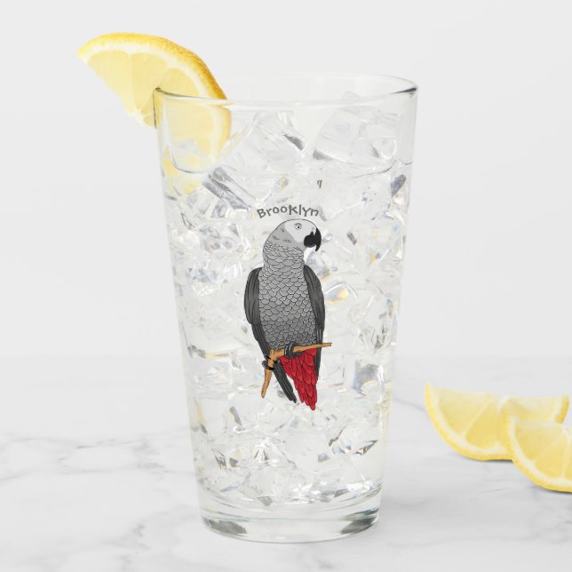 African grey parrot cartoon illustration  glass (Front Ice)