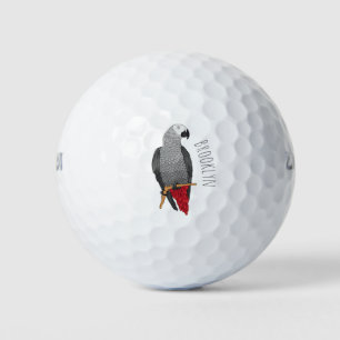 African grey parrot cartoon illustration  golf balls