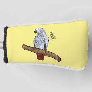 African grey parrot cartoon illustration  golf head cover