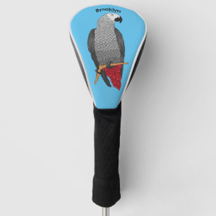 African grey parrot cartoon illustration  golf head cover