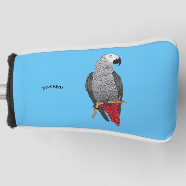 African grey parrot cartoon illustration  golf head cover (Front)
