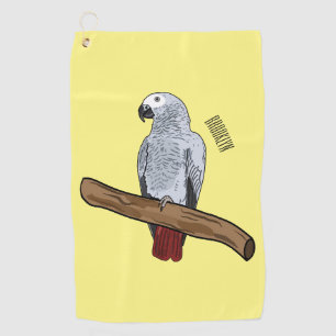African grey parrot cartoon illustration golf towel