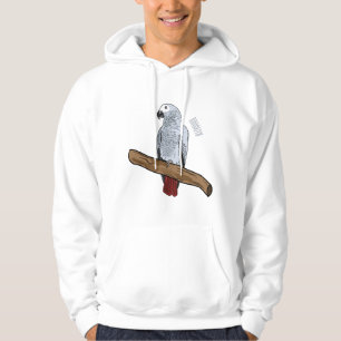 African grey parrot cartoon illustration hoodie
