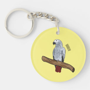 African grey parrot cartoon illustration key ring