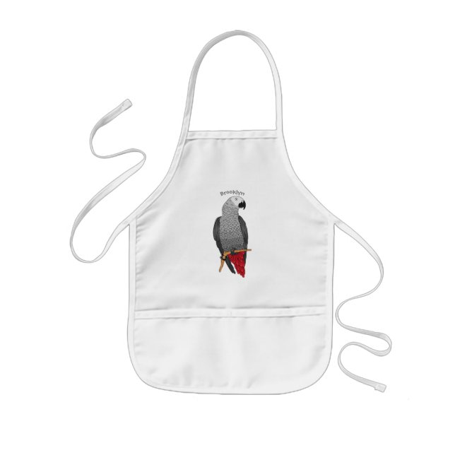 African grey parrot cartoon illustration kids apron (Front)