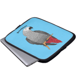 African grey parrot cartoon illustration laptop sleeve