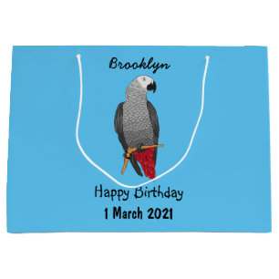African grey parrot cartoon illustration large gift bag