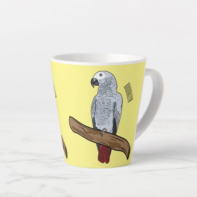 African grey parrot cartoon illustration  latte mug (Right Angle)