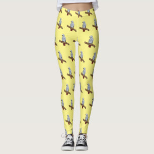 African grey parrot cartoon illustration leggings
