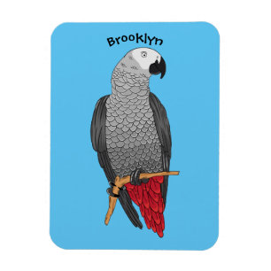 African grey parrot cartoon illustration magnet