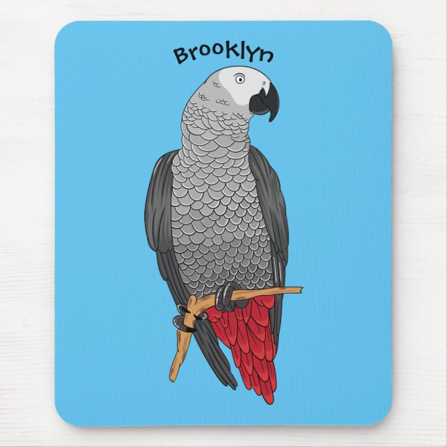 African grey parrot cartoon illustration mouse mat (Front)