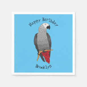 African grey parrot cartoon illustration napkin