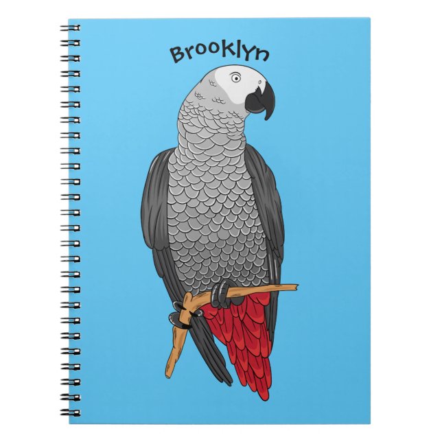 African grey parrot cartoon illustration notebook (Front)