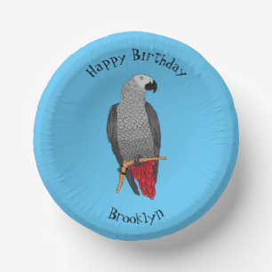 African grey parrot cartoon illustration  paper plate