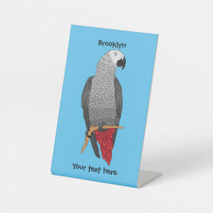 African grey parrot cartoon illustration pedestal sign
