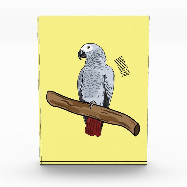 African grey parrot cartoon illustration  photo block (Front)
