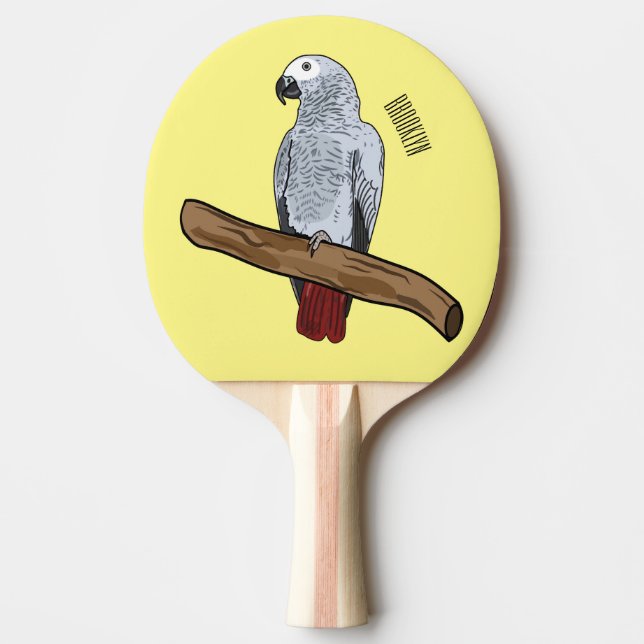 African grey parrot cartoon illustration  ping pong paddle (Front)