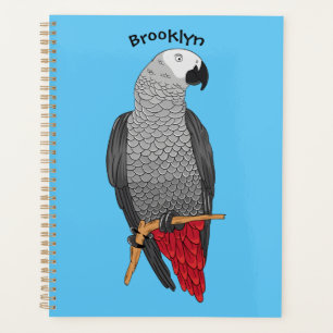 African grey parrot cartoon illustration planner