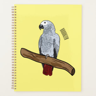 African grey parrot cartoon illustration planner