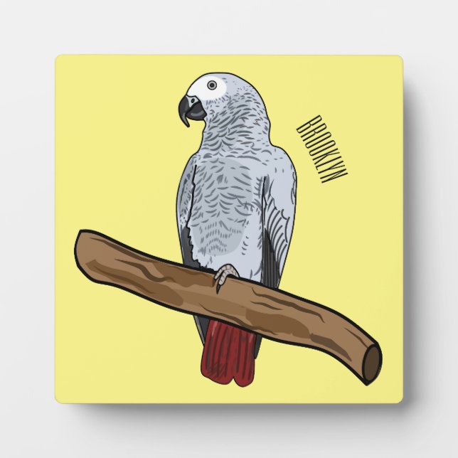 African grey parrot cartoon illustration  plaque (Front)