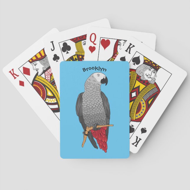 African grey parrot cartoon illustration playing cards (Back)