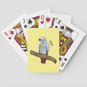 African grey parrot cartoon illustration  playing cards
