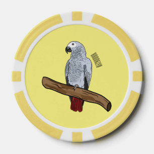 African grey parrot cartoon illustration poker chips
