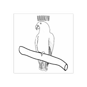 African grey parrot cartoon illustration rubber stamp