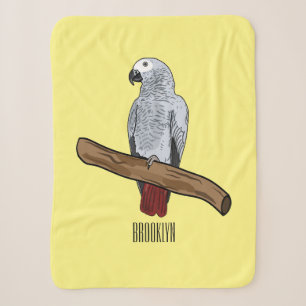 African grey parrot cartoon illustration sherpa blanket
