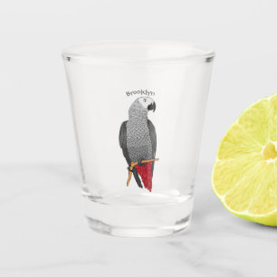 African grey parrot cartoon illustration shot glass