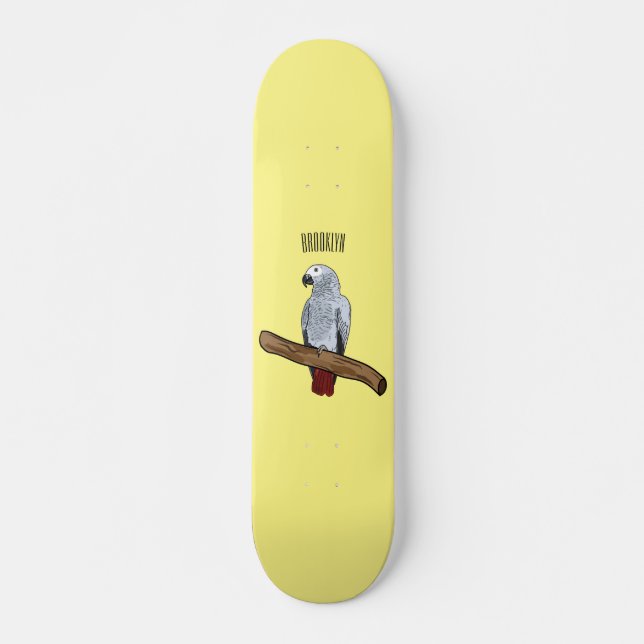 African grey parrot cartoon illustration  skateboard (Front)