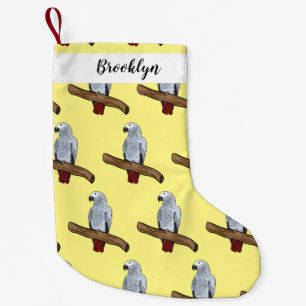 African grey parrot cartoon illustration small christmas stocking