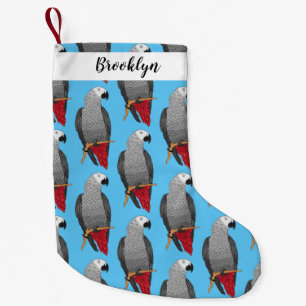 African grey parrot cartoon illustration small christmas stocking