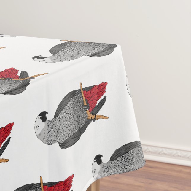 African grey parrot cartoon illustration tablecloth (In Situ)