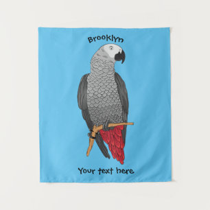 African grey parrot cartoon illustration tapestry