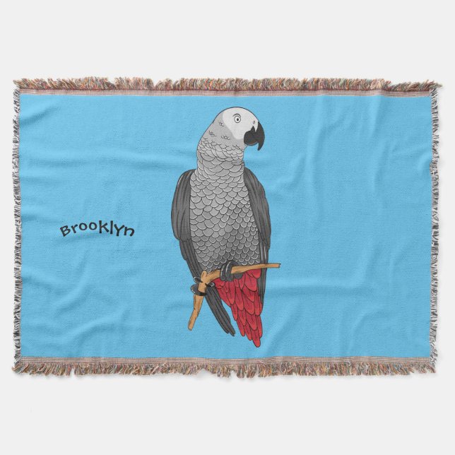African grey parrot cartoon illustration  throw blanket (Front)