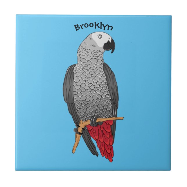 African grey parrot cartoon illustration tile (Front)
