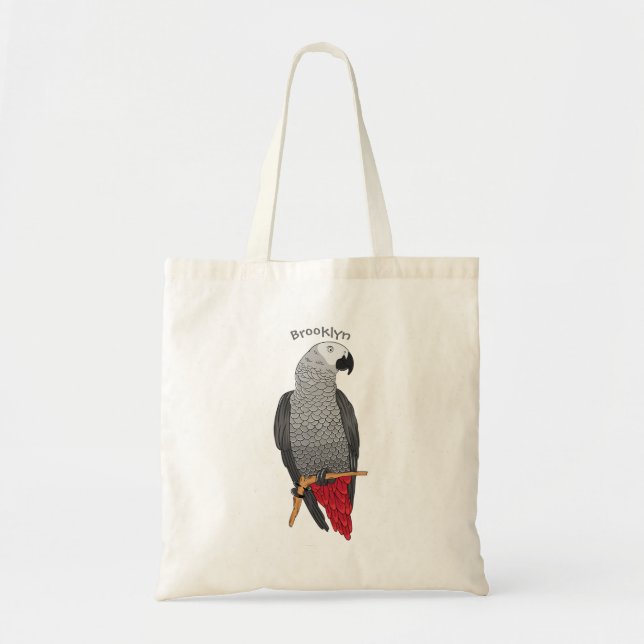 African grey parrot cartoon illustration  tote bag (Front)