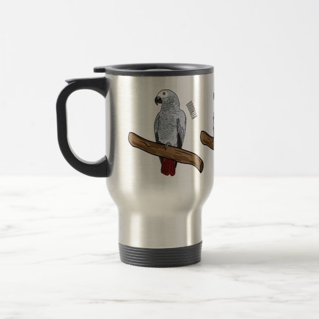 African grey parrot cartoon illustration  travel mug (Left)