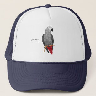 African grey parrot cartoon illustration  trucker hat