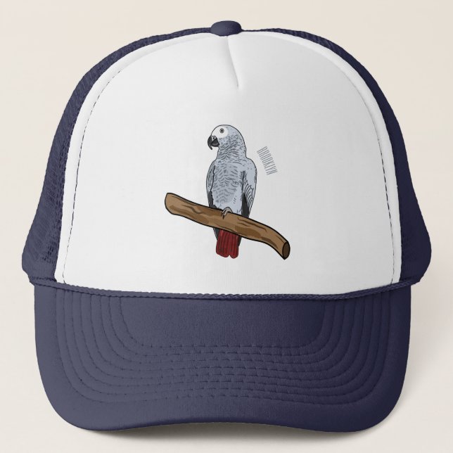 African grey parrot cartoon illustration  trucker hat (Front)