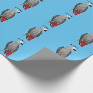 African grey parrot cartoon illustration wrapping paper