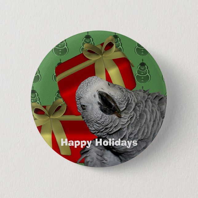 African Grey Parrot Christmas Holiday 6 Cm Round Badge (Front)