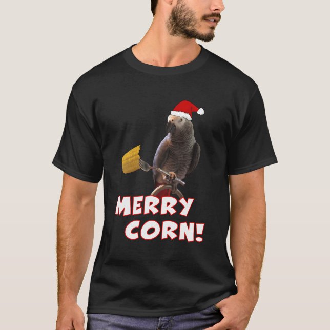 African Grey Parrot Christmas Merry Corn Long Slee T-Shirt (Front)