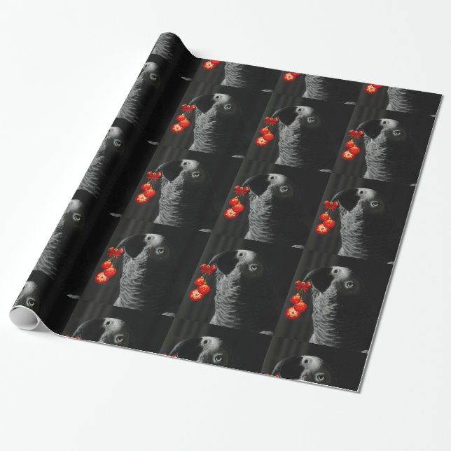 African Grey Parrot Christmas Wrapping Paper (Unrolled)