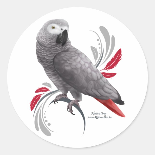African Grey Parrot Classic Round Sticker (Front)
