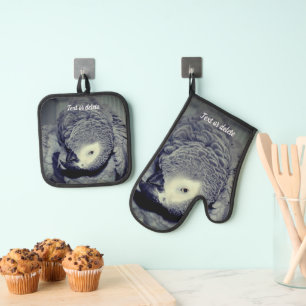 African Grey Parrot Cute Bird Personalised Oven Mitt & Pot Holder Set